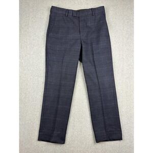 Moss Bros 1851 Dress Pants Mens 32(30x26) Blue Check Flat Front Slim Tailored